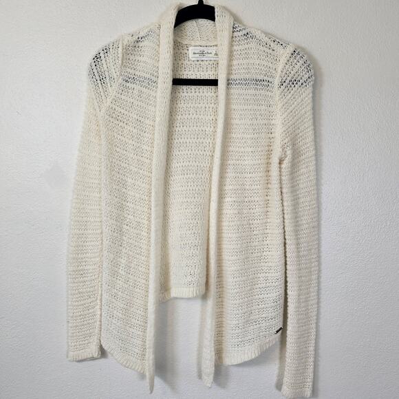 Abercrombie & Fitch Cardigan Women's S Cream Open Weave Wool Blend Casual Cozy - Picture 1 of 9